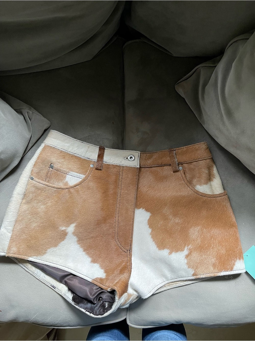 Nasty Gal Cowhide Shorts - Tan & White